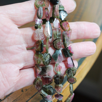SOLD TO J Extraordinary Watermelon Tourmaline Necklace with Amazing Central Polished Gemstone, Dozens of Sliced Watermelon Pieces & Faceted Gemstone Briolettes
