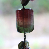 SOLD TO J Extraordinary Watermelon Tourmaline Necklace with Amazing Central Polished Gemstone, Dozens of Sliced Watermelon Pieces & Faceted Gemstone Briolettes