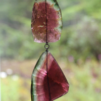 SOLD TO J OOAK Checkerboard Faceted Watermelon Tourmaline Slice Necklace Set with Solid Sterling Chain, Sterling Bead and Antique Wheat Chain Tassel