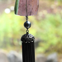 SOLD TO J OOAK Checkerboard Faceted Watermelon Tourmaline Slice Necklace Set with Solid Sterling Chain, Sterling Bead and Antique Wheat Chain Tassel