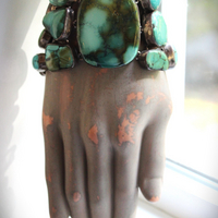 SOLD to J The Healer Bracelet with Sterling Bezel Set Royston Turquoise, Rock Quartz Star,Antique Turquoise Mosaic Bead, Sterling Cross & More!