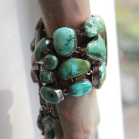 SOLD to J The Healer Bracelet with Sterling Bezel Set Royston Turquoise, Rock Quartz Star,Antique Turquoise Mosaic Bead, Sterling Cross & More!