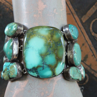 SOLD to J The Healer Bracelet with Sterling Bezel Set Royston Turquoise, Rock Quartz Star,Antique Turquoise Mosaic Bead, Sterling Cross & More!