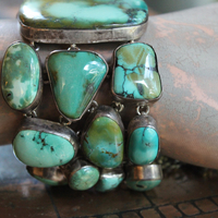 SOLD to J The Healer Bracelet with Sterling Bezel Set Royston Turquoise, Rock Quartz Star,Antique Turquoise Mosaic Bead, Sterling Cross & More!