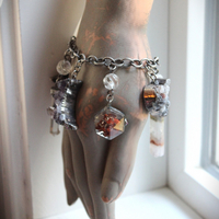 SOLD TO J Earth and Sky Bracelet with Amethyst Crescent Moon,Druzy Star, Organite Drops,Faceted Clear Rock Quartz Point & More!