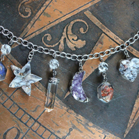 SOLD TO J Earth and Sky Bracelet with Amethyst Crescent Moon,Druzy Star, Organite Drops,Faceted Clear Rock Quartz Point & More!