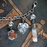 SOLD TO J Earth and Sky Bracelet with Amethyst Crescent Moon,Druzy Star, Organite Drops,Faceted Clear Rock Quartz Point & More!