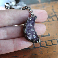 SOLD TO J Earth and Sky Bracelet with Amethyst Crescent Moon,Druzy Star, Organite Drops,Faceted Clear Rock Quartz Point & More!