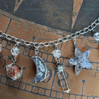 SOLD TO J Earth and Sky Bracelet with Amethyst Crescent Moon,Druzy Star, Organite Drops,Faceted Clear Rock Quartz Point & More!