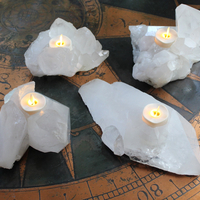 Premium Brazilian Quartz Point Candle Holders with 4 Luminara Tea Light Flameless Candles
