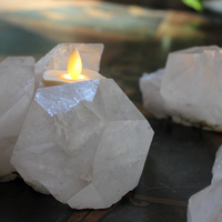 Premium Brazilian Quartz Point Candle Holders with 4 Luminara Tea Light Flameless Candles