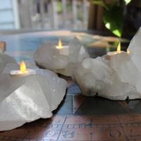 Premium Brazilian Quartz Point Candle Holders with 4 Luminara Tea Light Flameless Candles