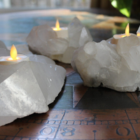 Premium Brazilian Quartz Point Candle Holders with 4 Luminara Tea Light Flameless Candles