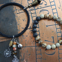 Set of Five Bangles with Suede and Distressed Leather, Sterling Capped Rock Quartz Point, Unique Drops, Sterling Cross, Druzy Crystal Heart & More!