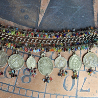 Unique 3 Strand Bracelet with 9 Antique French Medals, Hundreds of Tiny Bead Drops, Vintage Chain & Clasp