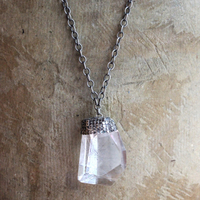 SOLD TO J Spirit Healer II Necklace with Amazing Sterling & Clear Quartz Pendant, Solid Sterling Link Chain