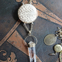 Charm Necklace Set with Solid Perfume Pendant Locket, Quartz Point Drops,Antique French Medals,Hearts,Locket & More!