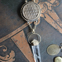 Charm Necklace Set with Solid Perfume Pendant Locket, Quartz Point Drops,Antique French Medals,Hearts,Locket & More!