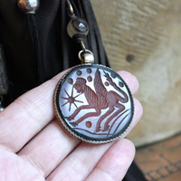 Ancient Zoroastrian Pendants and Stamping Bead Amulets Necklace Set with Antique Agate Connectors,Sterling Bead,Leather Fringe Pouch & Ties
