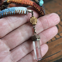 Antique Serape Textile Coil Bracelet with Sterling Capped Quartz Point, Serape Capped Leather Tassel,Faceted Gemstone & Turquoise Drops