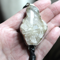 NEW! Seek That Necklace with Sterling Bezelled Faceted Rock Quartz Pendant, Long Butter Soft Leather Tassel and Braided Leather Chain 