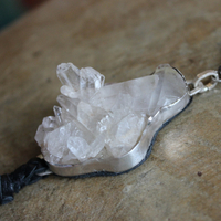 NEW! Seek That Necklace with Sterling Bezelled Faceted Rock Quartz Pendant, Long Butter Soft Leather Tassel and Braided Leather Chain 