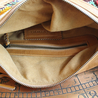 OOAK High Quality Kavana Butter Soft Leather Fringe Bag with Woven Banjara Textile, Stitching Details and Whipstitched Strap