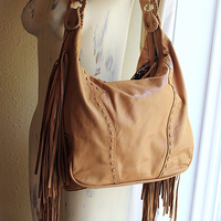 OOAK High Quality Kavana Butter Soft Leather Fringe Bag with Woven Banjara Textile, Stitching Details and Whipstitched Strap