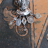 Sold to L Our Mother Sterling Ring with Antique Benitier Mother Mary,Tiny Antique French Medals,Antique Faceted Rock Crystal Connectors 