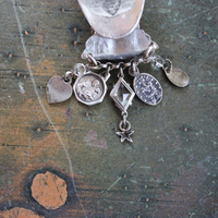 Sold to L Our Mother Sterling Ring with Antique Benitier Mother Mary,Tiny Antique French Medals,Antique Faceted Rock Crystal Connectors 
