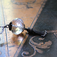 Better Things Earrings with Faceted Clear Rock Quartz,Unique Bead Point Caps, Sterling Foxtail Chain Tassels, Sterling Earring Wires