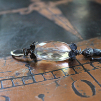 Better Things Earrings with Faceted Clear Rock Quartz,Unique Bead Point Caps, Sterling Foxtail Chain Tassels, Sterling Earring Wires