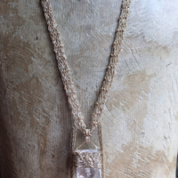 Tower of the Past Necklace with Crocheted Chain and One of a Kind Clear Rock Quartz Pendant