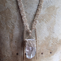 Tower of the Past Necklace with Crocheted Chain and One of a Kind Clear Rock Quartz Pendant