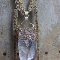 Tower of the Past Necklace with Crocheted Chain and One of a Kind Clear Rock Quartz Pendant