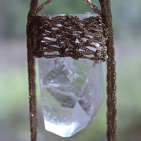 Tower of the Past Necklace with Crocheted Chain and One of a Kind Clear Rock Quartz Pendant