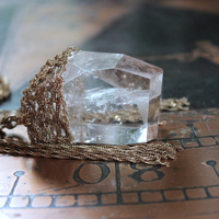 Tower of the Past Necklace with Crocheted Chain and One of a Kind Clear Rock Quartz Pendant