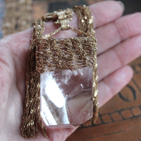 Tower of the Past Necklace with Crocheted Chain and One of a Kind Clear Rock Quartz Pendant