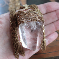 Tower of the Past Necklace with Crocheted Chain and One of a Kind Clear Rock Quartz Pendant