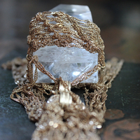 Tower of the Past Necklace with Crocheted Chain and One of a Kind Clear Rock Quartz Pendant