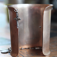 Italian Bronze & Silver Marian Cuff with Antique French Medals, Prong Set Crystals & Sterling Cross - Free Rings with Purchase!