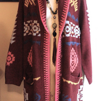  NWOT Sundance Handknit Sweater Duster with Shawl Collar, Snap Closure and Front Pockets - Size Large