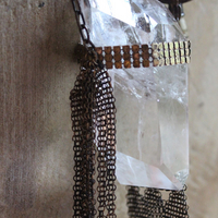 The Key Necklace with Unique Clear Quartz Pendant and Antique Padlock Key