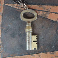 The Key Necklace with Unique Clear Quartz Pendant and Antique Padlock Key