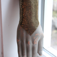 SOLD to J Antique Mesh Bracelet with Amazing Emerald Cut Faceted Rock Crystal Closure and Antique French Bullion Trim