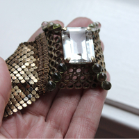 SOLD to J Antique Mesh Bracelet with Amazing Emerald Cut Faceted Rock Crystal Closure and Antique French Bullion Trim