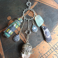The Astonishing Light Necklace with Braided Antique Kantha Chain,Antique Faceted Pools of Light Connector, Tiny Quartz Point Vessel,Quartz Drop,Peruvian Opal Stone++