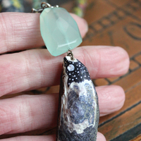 The Astonishing Light Necklace with Braided Antique Kantha Chain,Antique Faceted Pools of Light Connector, Tiny Quartz Point Vessel,Quartz Drop,Peruvian Opal Stone++