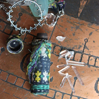 The Astonishing Light Necklace with Braided Antique Kantha Chain,Antique Faceted Pools of Light Connector, Tiny Quartz Point Vessel,Quartz Drop,Peruvian Opal Stone++