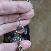 The Astonishing Light Necklace with Braided Antique Kantha Chain,Antique Faceted Pools of Light Connector, Tiny Quartz Point Vessel,Quartz Drop,Peruvian Opal Stone++